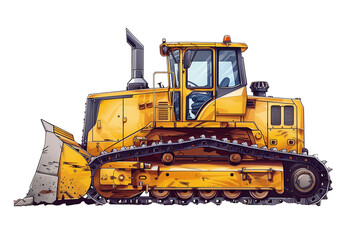 Yellow bulldozer isolated on transparent background