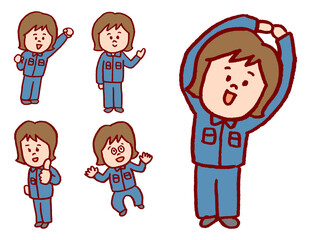 青っぽい制服を着た作業員の人物素材