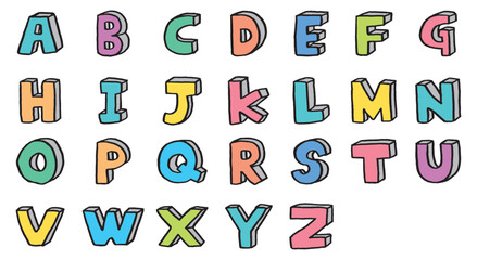 手描きのカラフルでかわいいアルファベット