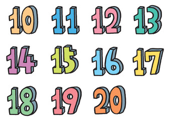 手描きのカラフルでかわいい数字