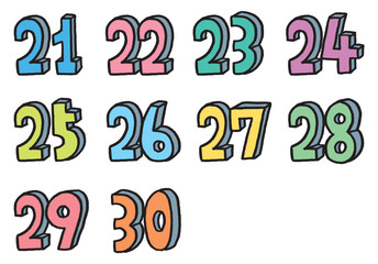 手描きのカラフルでかわいい数字