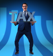 Businessman struggling with high taxes