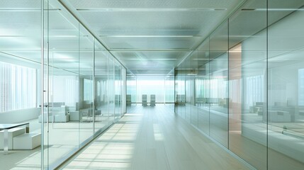 High-tech office environment with smart glass walls