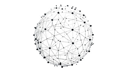 Abstract black low poly grid on sphere with dots and lines isolated on transparent background