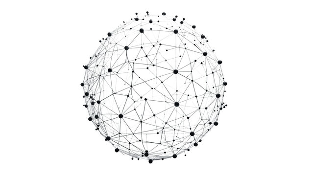 Abstract black low poly grid on sphere with dots and lines isolated on transparent background
