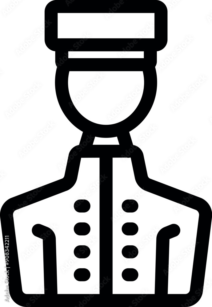 Sticker line icon of a bellhop standing wearing his uniform and hat