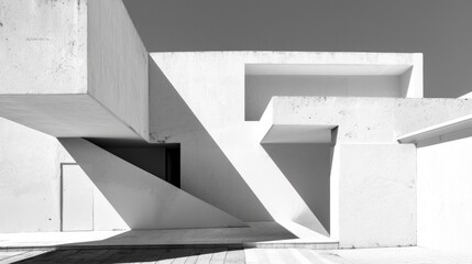 Fototapeta premium Minimalist white building with sharp angles and shadow play