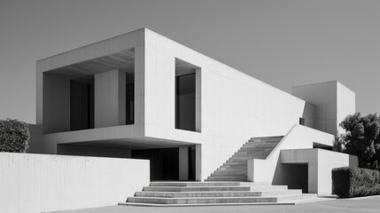 Minimalist white building with sharp angles and shadow play