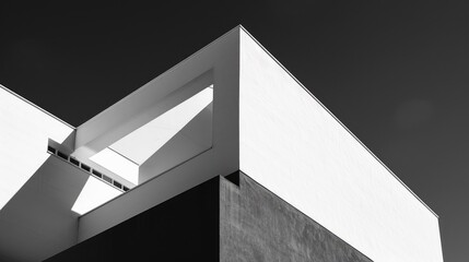 Minimalist white building with sharp angles and shadow play