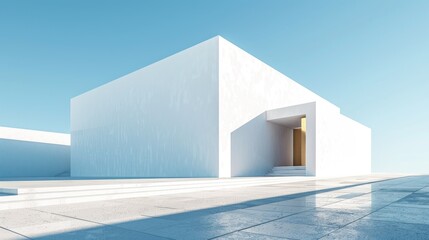 Minimalist white building with sharp angles and shadow play
