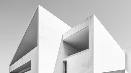 Minimalist white building with sharp angles and shadow play