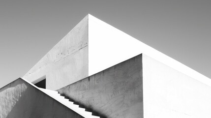 Minimalist white building with sharp angles and shadow play