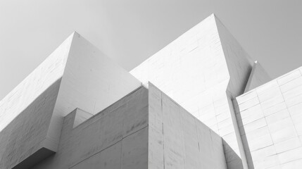 Minimalist white building with sharp angles and shadow play