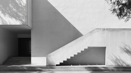 Minimalist white building with sharp angles and shadow play