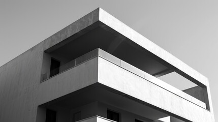 Minimalist white building with sharp angles and shadow play