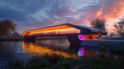 Modern bridge with sleek lines and colorful LED lights