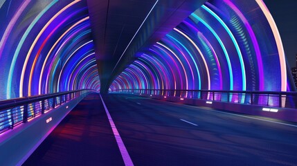 Modern bridge with sleek lines and colorful LED lights