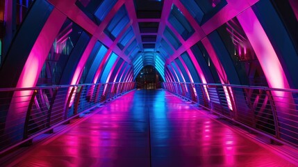 Modern bridge with sleek lines and colorful LED lights