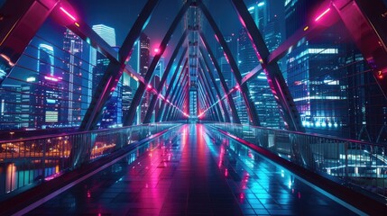 Modern bridge with sleek lines and colorful LED lights