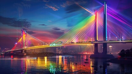 Modern bridge with sleek lines and colorful LED lights