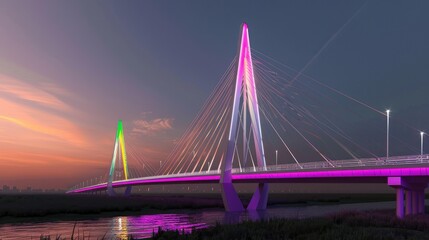 Modern bridge with sleek lines and colorful LED lights