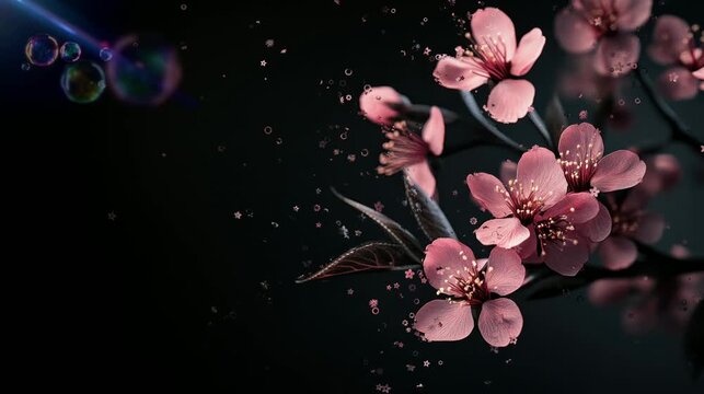 Pink cherry blossoms on a black background are very beautiful and stunning