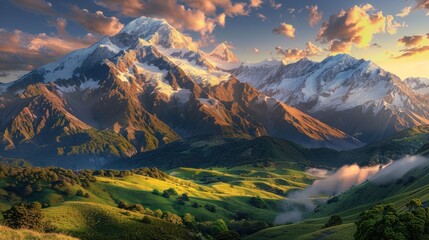 Sunrise Over a Majestic Mountain Range