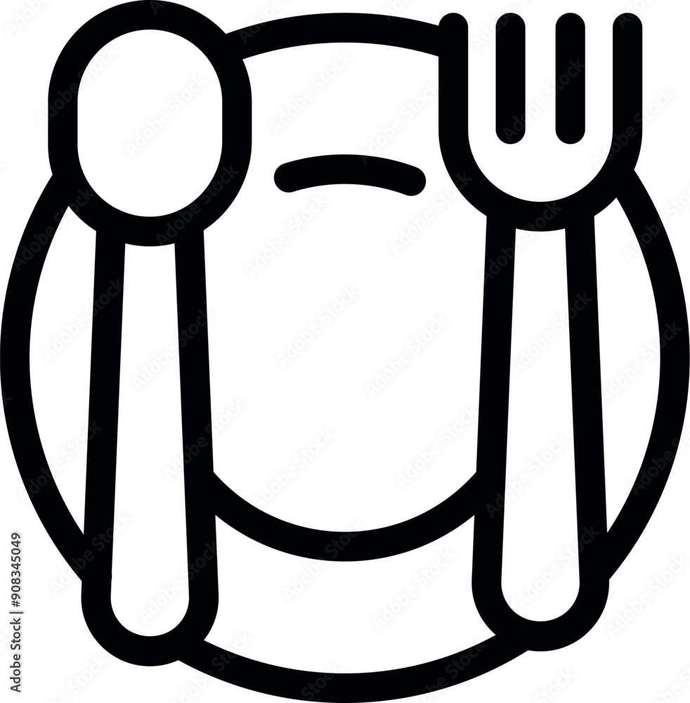 Poster simple line icon of an empty plate with a spoon and fork placed neatly, symbolizing the concept of h