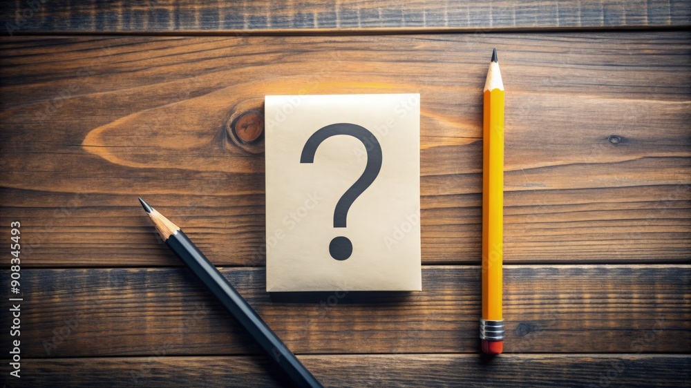 Fototapete Text question mark how written on the table next to a pencil. Answer the solution to the problem, FAQ sign information, business help and communication concept, questionnaire message
