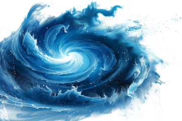 Blue whirlpool with splashes isolated on transparent background