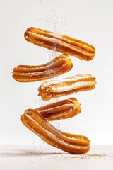 Falling Churro isolated on white background, full depth of field