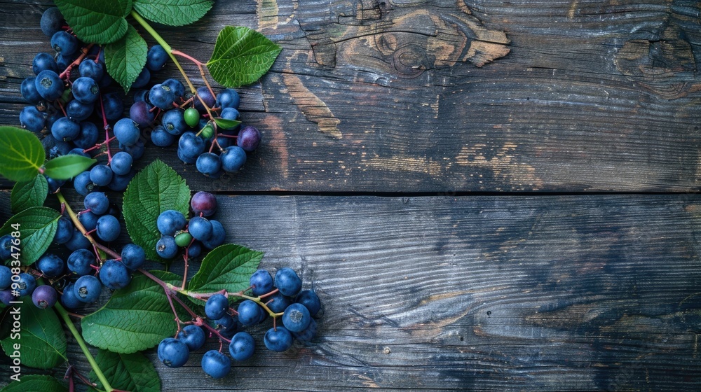 Canvas Prints berries on branch against wooden backdrop with toned effect and space for text