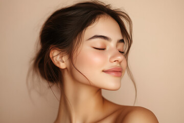 A close up of a girl's face with her eyes closed