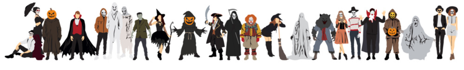 different Halloween costume Halloween  people Halloween scary collection set