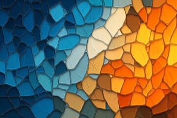 an abstract background featuring an orange and blue background. in the style of mosaic-like forms - .