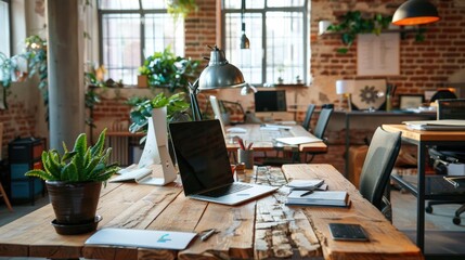 Naklejka premium Modern workspace with a focus on technology and efficiency