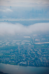 Newark, NJ, USA -07 10 2024: Aerial view of Newark town, Hudson river and New York City 