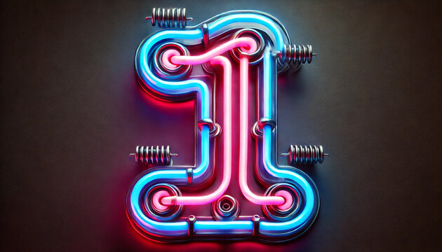 ネオンライトと数字の1テキスト