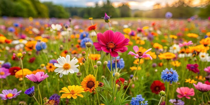 Field of colorful wildflowers in bloom , wildflowers, nature, beauty, outdoors, vibrant, meadow, blossoms, petals, spring