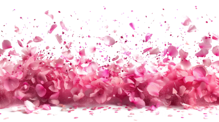 Explosion of pink flower petals isolated transparent background