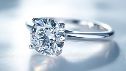 Brilliant Diamond Engagement Ring on White Background