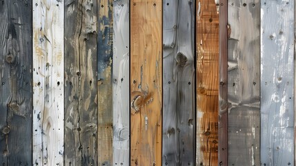 Aged Wood Palette, A close-up shot of a wall made from aged wood panels, each with a unique texture and color