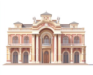 Fototapeta premium Empresss palace, flat design, side view, historical theme, 3D render, Triadic Color Scheme