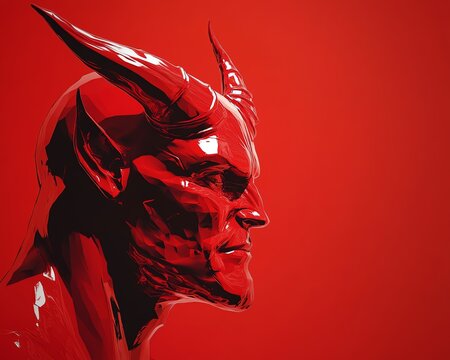 Red devil, flat design, side view, iconic theme, 3D render, Splitcomplementary color scheme