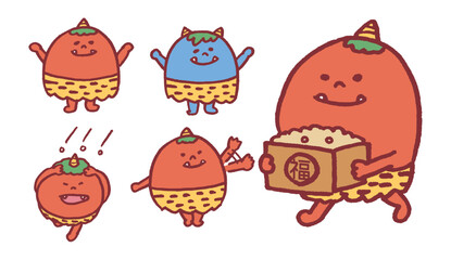 フォルムが面白い節分のカワイイ鬼のキャラ素材