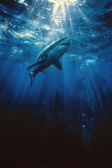 Naklejka premium A shark is swimming in the ocean