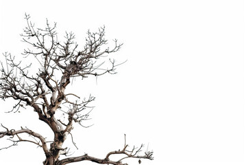 Obraz premium Bare tree branches isolated on a white background, evoking a sense of stark beauty and winter desolation