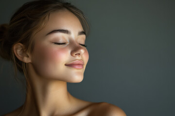 A close up of a girl's face with her eyes closed
