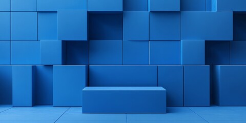 Futuristic Blue Tech Gift Boxes with Sleek Product Display Platform: Innovative 3D Rendering for High-Tech Marketing, Showcasing Cutting-Edge Packaging and Premium Presentation Space in Abstract Geome