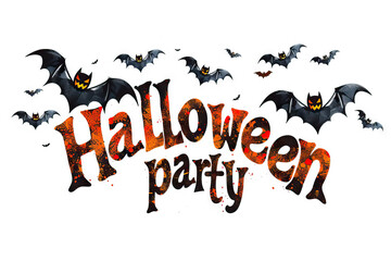 Fototapeta premium Creative 'Halloween Party' text design surrounded by flying bats, perfect for themed party invitations